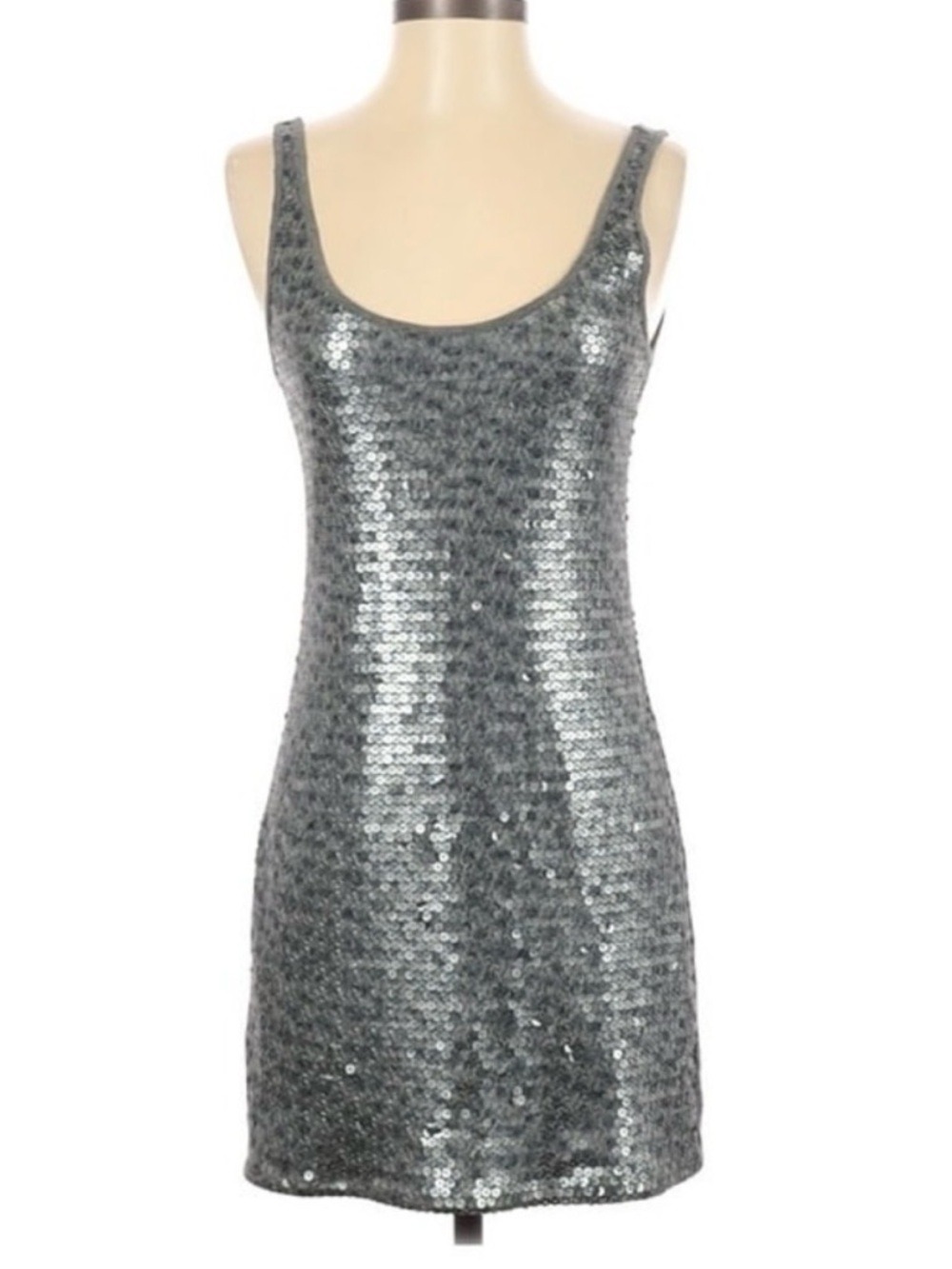 Express Womens Large L Silver Sequin Scoop Neck Sleeveless Party Mini Dress